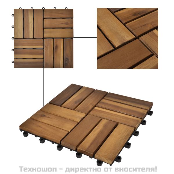 Декинг плочки, акациево дърво, 30 x 30 см - 30 броя