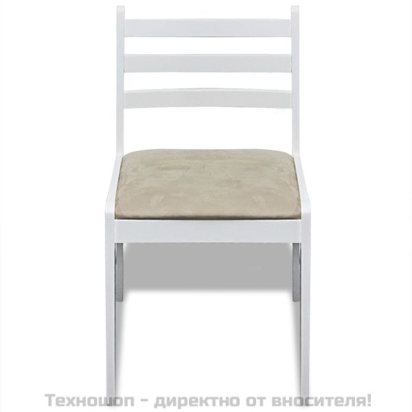 Трапезни столове, 6 бр, бели, масивно дърво и кадифе