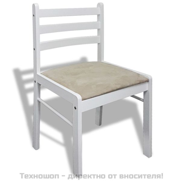 Трапезни столове, 6 бр, бели, масивно дърво и кадифе