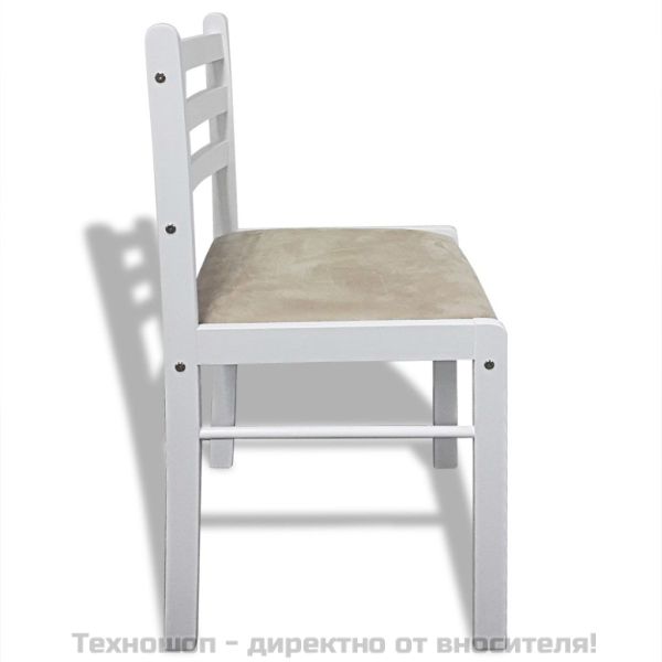 Трапезни столове, 6 бр, бели, масивно дърво и кадифе