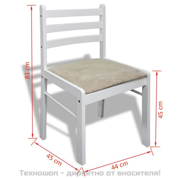 Трапезни столове, 6 бр, бели, масивно дърво и кадифе