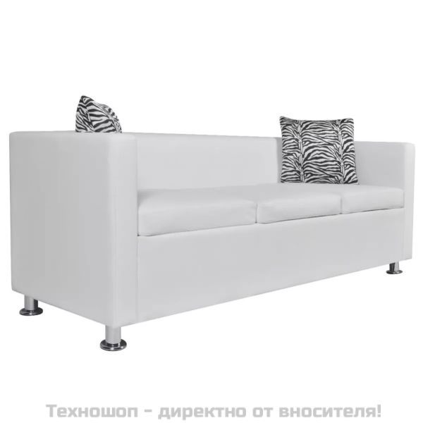 Комплект дивани, 2 и 3-местен, изкуствена кожа, бял