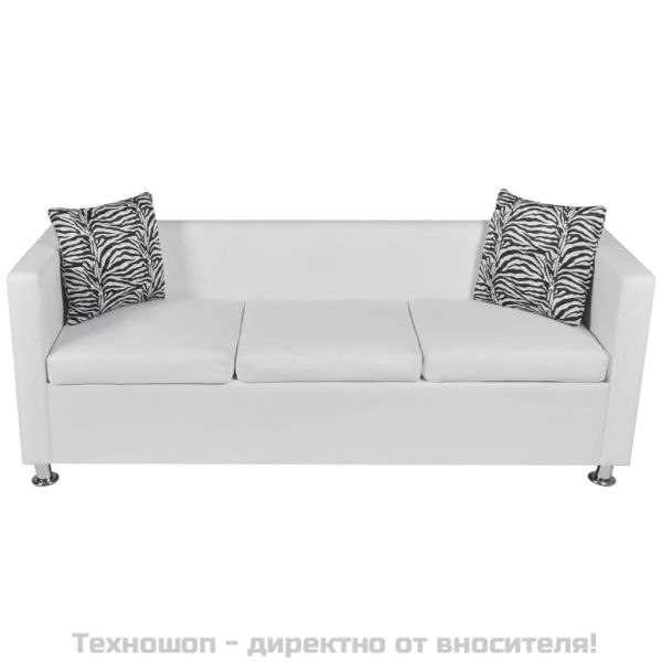 Комплект дивани, 2 и 3-местен, изкуствена кожа, бял