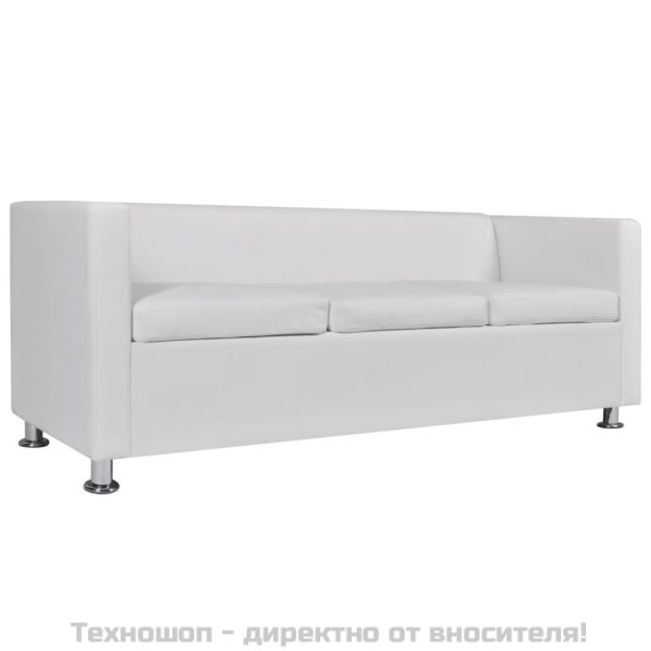 Комплект дивани, 2 и 3-местен, изкуствена кожа, бял