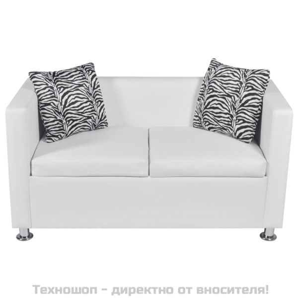 Комплект дивани, 2 и 3-местен, изкуствена кожа, бял