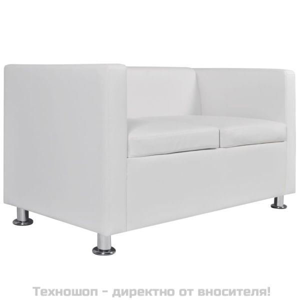 Комплект дивани, 2 и 3-местен, изкуствена кожа, бял