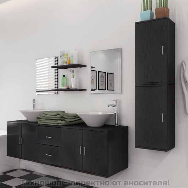 комплект мебели от 9 части и мивка за баня, черен цвят