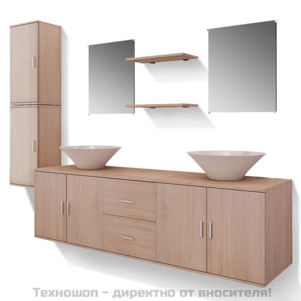 комплект мебели от 9 части и мивка за баня, бежов цвят
