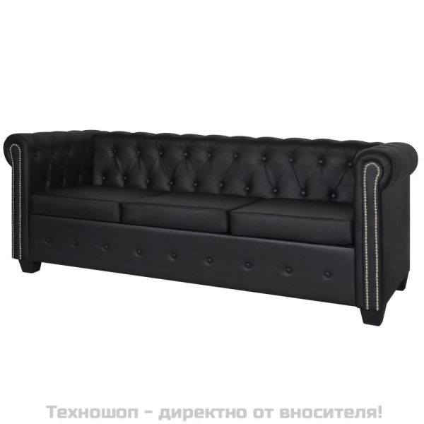 Честърфийлд 2-местен и 3-местен диван изкуствена кожа черен
