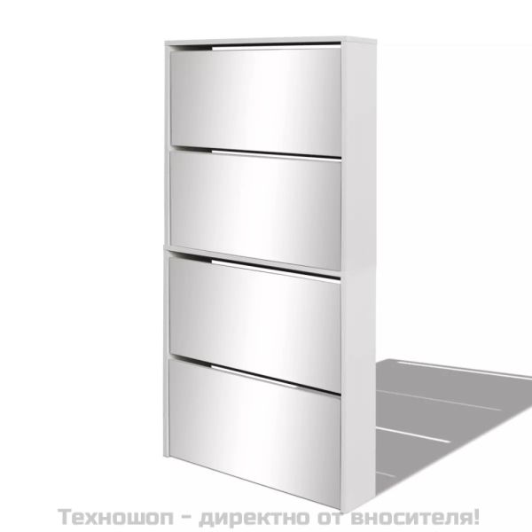 Шкаф за обувки на 4 нива с огледала, бял, 63x17x134 cм
