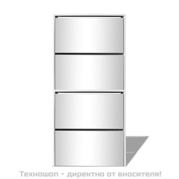 Шкаф за обувки на 4 нива с огледала, бял, 63x17x134 cм