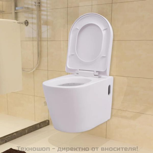 Окачена тоалетна чиния, със скрито казанче, керамична, бяла