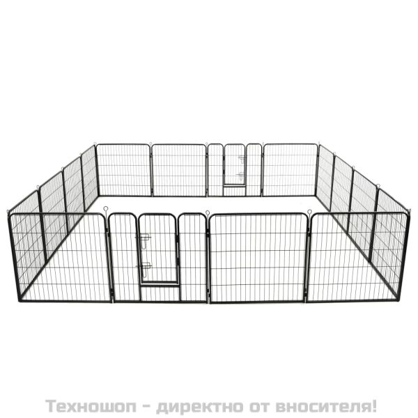 Заграждение за куче, 16 панела, стомана, 80x80 см, черно