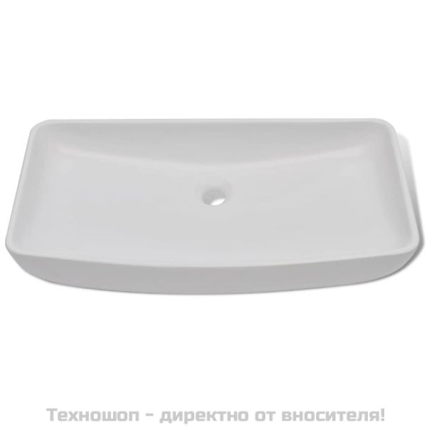 Мивка за баня със смесител, керамична, правоъгълна, бяла
