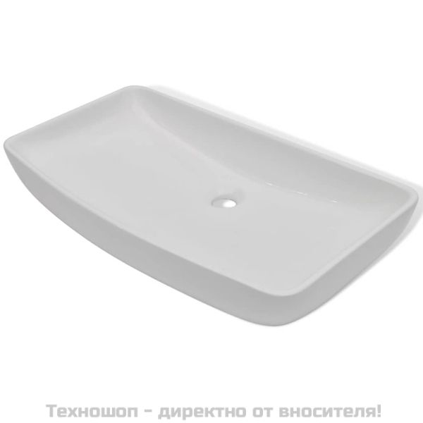 Мивка за баня със смесител, керамична, правоъгълна, бяла