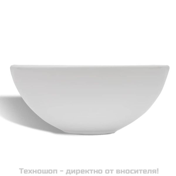 Мивка за баня със смесител, керамична, кръгла, бяла