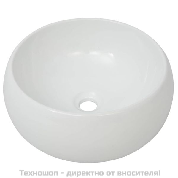 Мивка за баня със смесител, керамична, кръгла, бяла