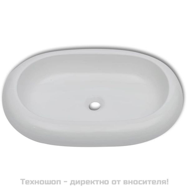 Мивка за баня със смесител, керамична, овална, бяла