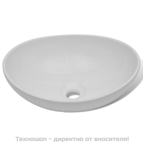 Мивка за баня със смесител, керамична, овална, бяла