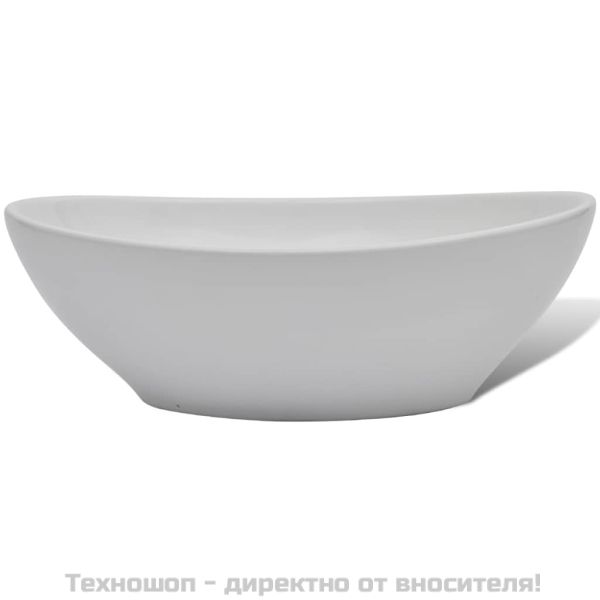 Мивка за баня със смесител, керамична, овална, бяла