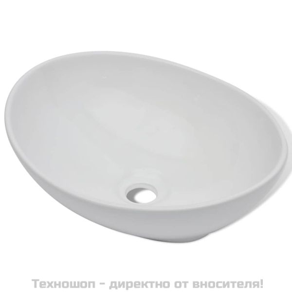 Мивка за баня със смесител, керамична, овална, бяла