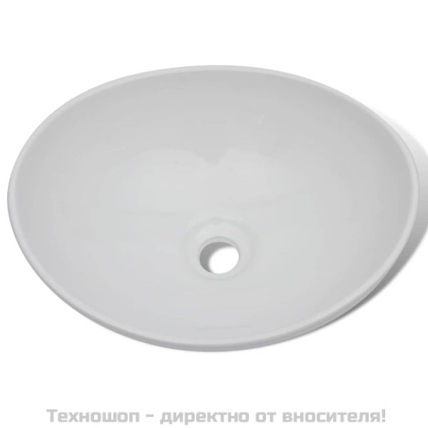 Мивка за баня със смесител, керамична, овална, бяла