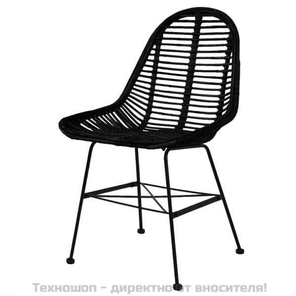 Трапезни столове, 6 бр, черни, естествен ратан