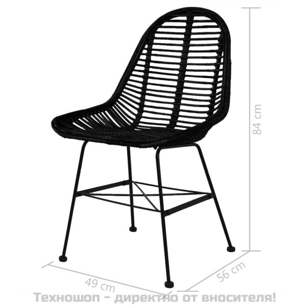 Трапезни столове, 6 бр, черни, естествен ратан