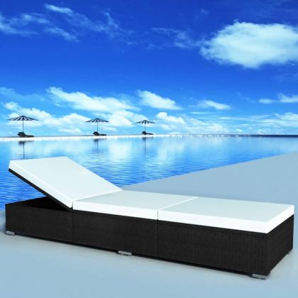 Шезлонги с шалтета, 2 бр, полиратан, черни