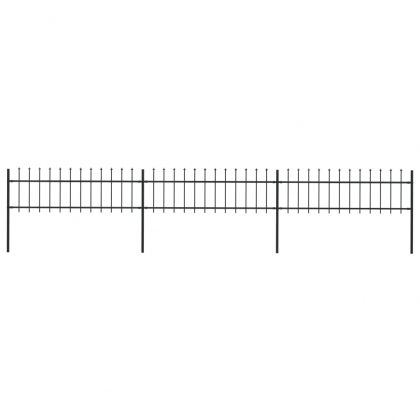 Градинска ограда с пики, стомана, 5,1x0,6 м, черна