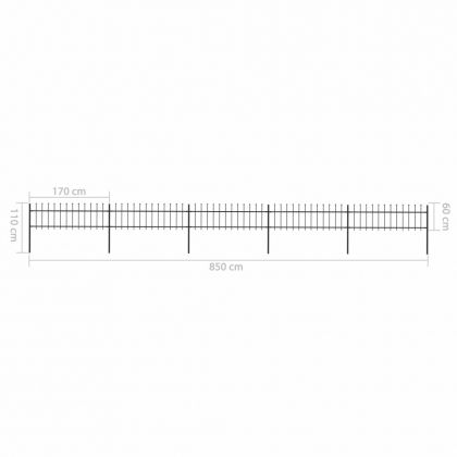 Градинска ограда с връх тип копие, стомана, 892,5x60 см, черна