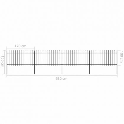 Градинска ограда с връх тип копие, стомана, 714,5x100 см, черна