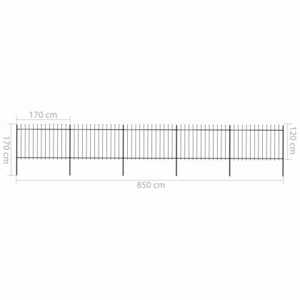 Градинска ограда с връх тип копие, стомана, 892,5x120 см, черна