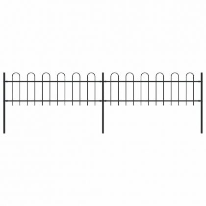 Градинска ограда с извити върхове, стомана, 3,4x0,6 м, черна