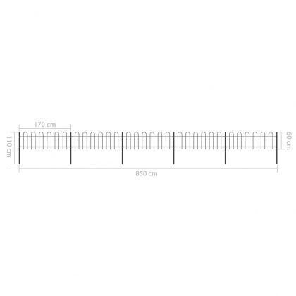 Градинска ограда с обръч връх, стомана, 892,5x60 см, черна