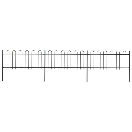 Градинска ограда с извити върхове, стомана, 5,1x0,8 м, черна