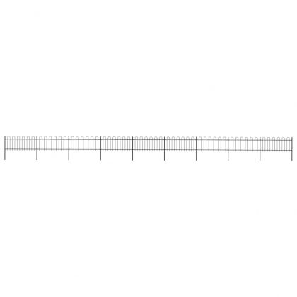 Градинска ограда с обръч връх, стомана, 1603,5x80 см, черна