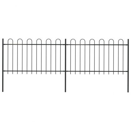 Градинска ограда с извити върхове, стомана, 3,4x1 м, черна