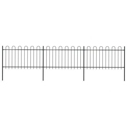 Градинска ограда с извити върхове, стомана, 5,1x1 м, черна