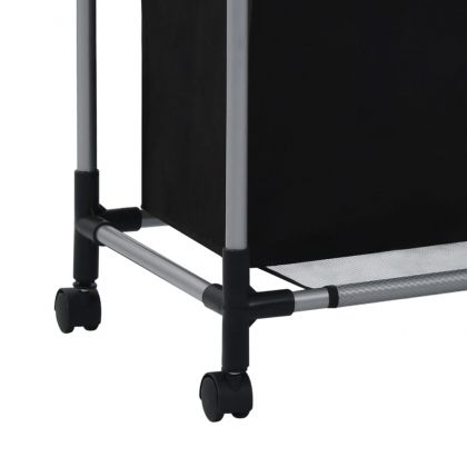 Кош за сортиране на пране с 3 торби, черен, стомана