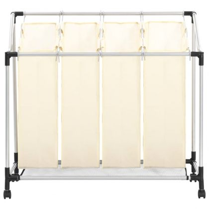 Кош за сортиране на пране с 4 торби, кремав, стомана