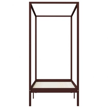 Рамка за легло с балдахин, тъмнокафява, бор масив, 90x200 см