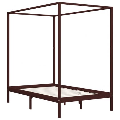 Рамка за легло с балдахин, тъмнокафява, бор масив, 120x200 см