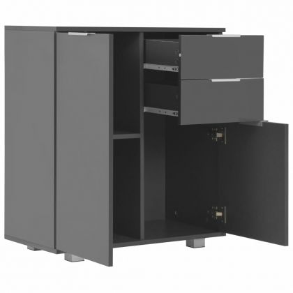 Бюфет, сиво със силен гланц, 71x35x80 см, инженерно дърво