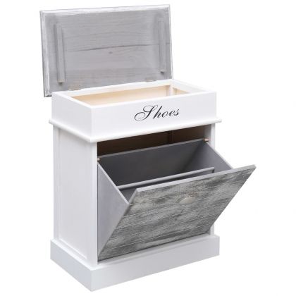 Шкаф за обувки, сив, 50x28x58 см, дърво от пауловния