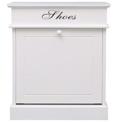 Шкаф за обувки, бял, 50x28x58 см, дърво от пауловния