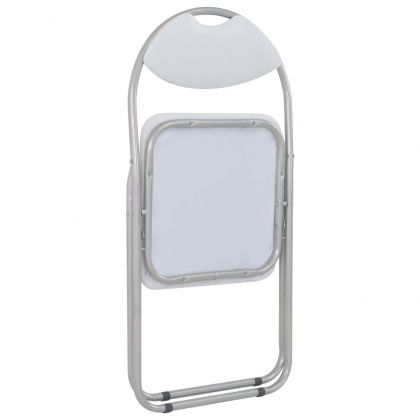 Сгъваеми трапезни столове, 6 бр, бели, изкуствена кожа