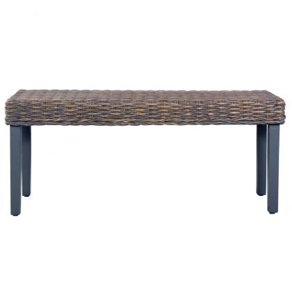 Пейка, 110 см, сива, естествен кубу ратан и махагоново дърво масив