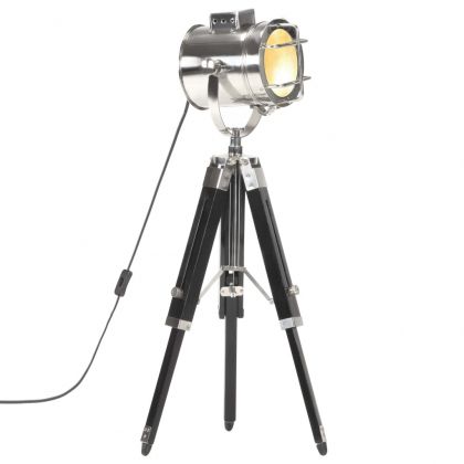 Наземна лампа на статив, черна, мангово дърво масив, 69 см