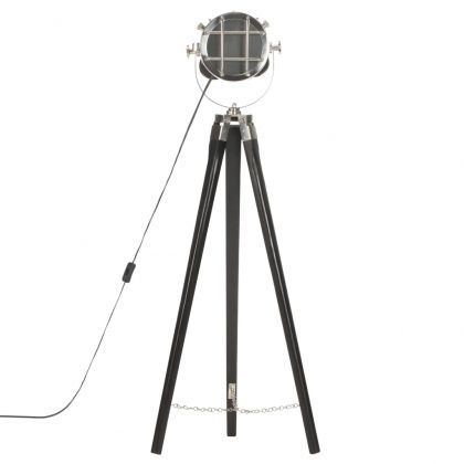 Наземна лампа на статив, черна, мангово дърво масив, 97 см